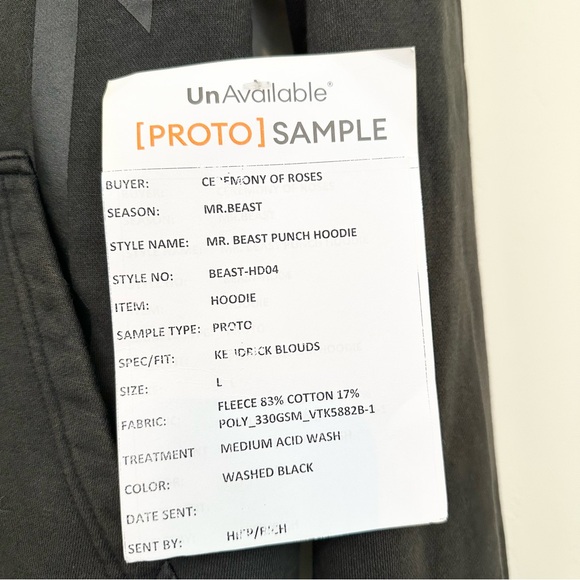 Mr. Beast “Punch” Hoodie Sample Acid Wash Black Fleece - Picture 5 of 8